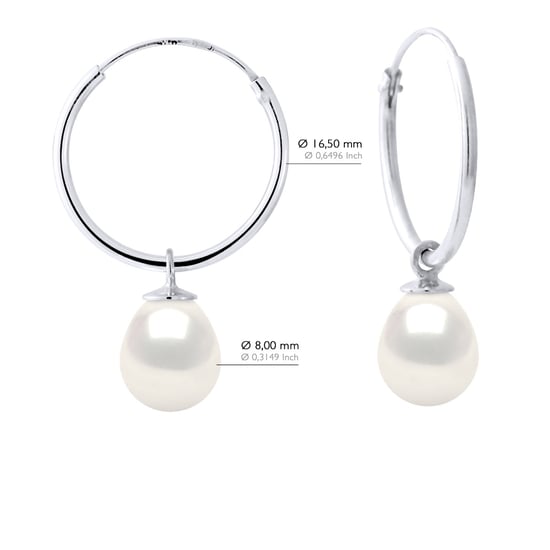 Earrings of Silver 925 Rhodium plated and Real Freshwater Pearls Pear 8-9 mm