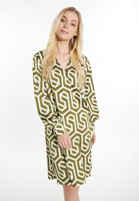 Dreimaster Midikleid Damen Wollweiss Oliv - Image 3