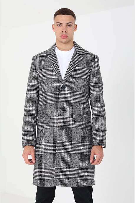 Grey 'Augustine' Checked Single Breasted Formal Coat