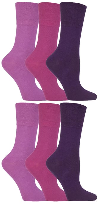 Gentle Grip - 6 Paar Damen Diabetiker-Socken mit Honigkamm-Oberteil und handgekettelten Zehennähten - Pink - Image 1