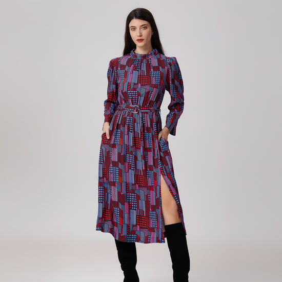 Midi-Blusenkleid mit Grafikdruck - Image 1