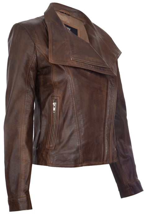Women's classic leather biker jacket with shawl collar - Morpeth