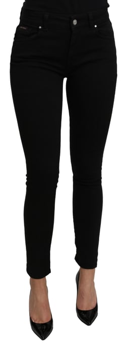 Dolce & Gabbana - Jean Slim en coton stretch noir taille moyenne pour femme - Image 1