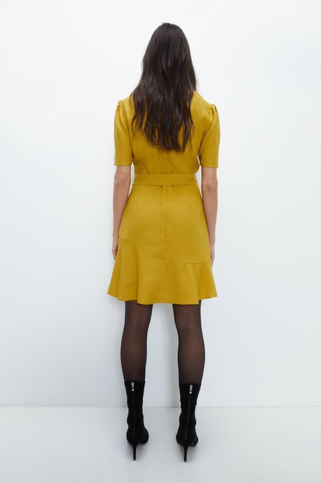Fluted Hem Tie Waist Flippy Dress