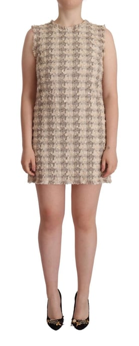 Dolce & Gabbana Beiges Karomuster Ärmelloses Mini Shift Kleid für Damen - Image 1