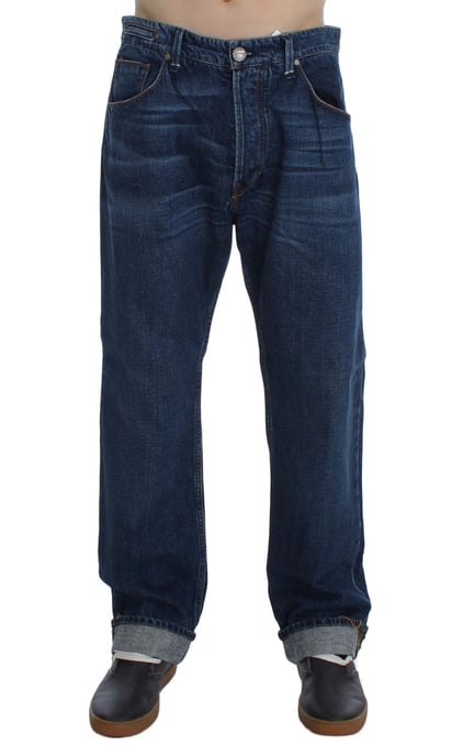 Acht Men's Blue Wash Cotton Baggy Loose Fit Jeans