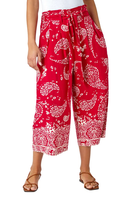 Paisley Print Wide Leg Cropped Trousers