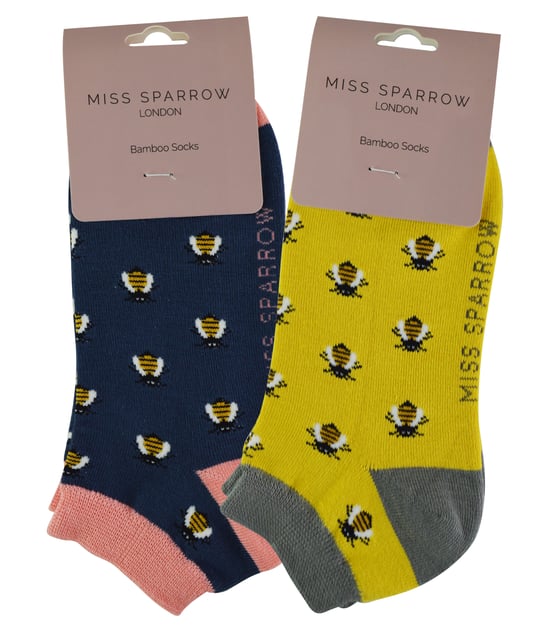 2 Paar Multipack Damen Bambus Trainer Socken | Miss Sparrow | Atmungsaktive Neuheit Tiermuster Socken - Honigbienen - Image 2