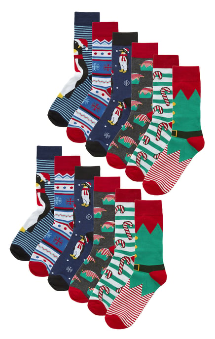 12 Paar Multipack Herren Neuheit Weihnachten Design Socken - Assorted - Image 1