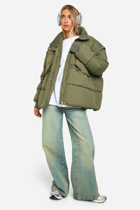 Rib Collar Oversized Puffer Jacket - Image 1