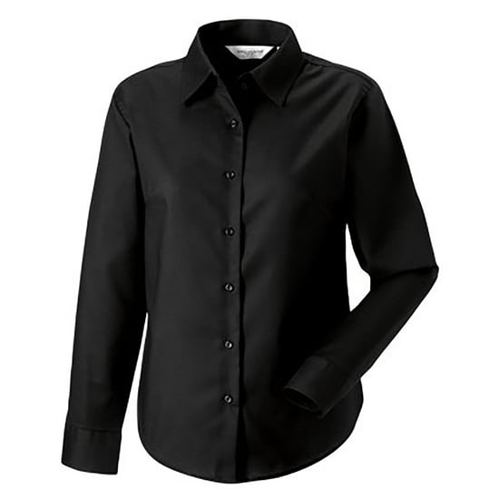 Russell Collection Easy Care Oxford Bluse, Langarm (Schwarz) - Image 2