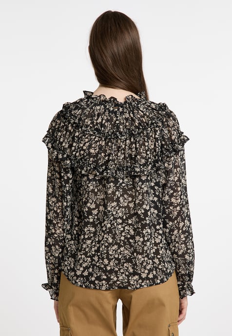 Dreimaster Rüschenbluse Damen schwarz weiss - Image 4