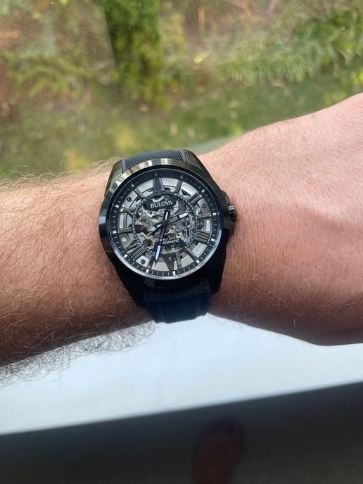 Bulova Sutton Skeleton Herren Schwarz Uhr 98A304 - Image 5