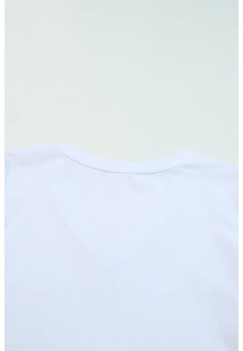 Damen V-Ausschnitt Puffärmel T-Shirt in Weiß - Image 3