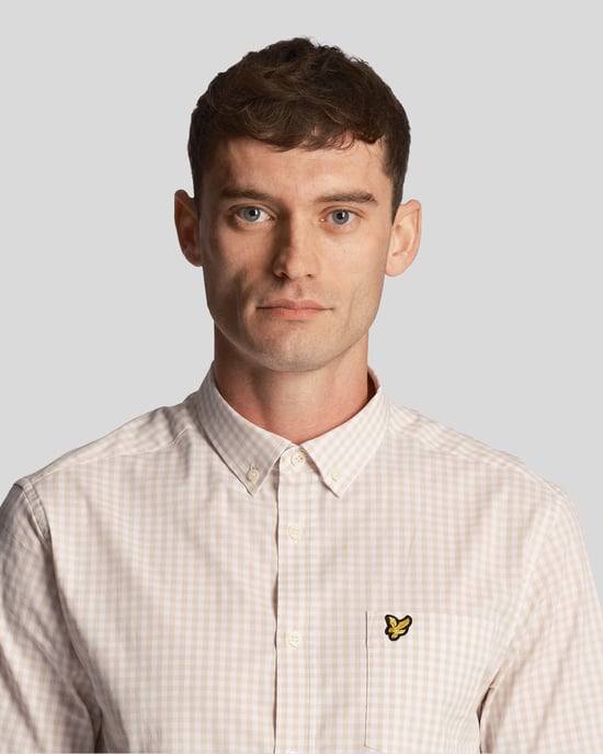 Kurzärmliges, schmal geschnittenes Gingham-Hemd von Lyle & Scott für Herren in Blau - Image 4