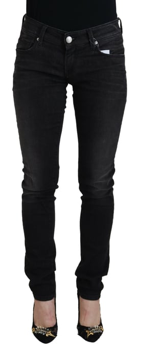 Acht Schwarze Baumwolle Niedrige Taille Slim Fit Damen Freizeit Denim Damenjeans - Image 1