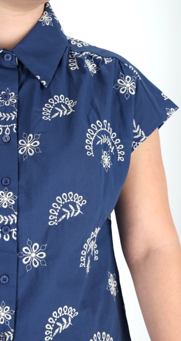 Dreimaster Bluse Damen Marine Wollweiss - Image 3