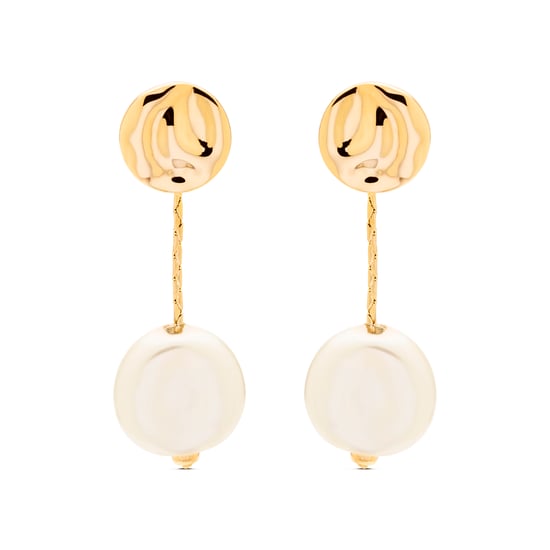 Luxenter Vidthas white pearl earrings in 18K yellow gold finish