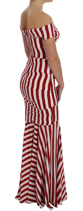 Dolce & Gabbana Damen Rot Weiß Seiden Stretch Kleid - Image 4