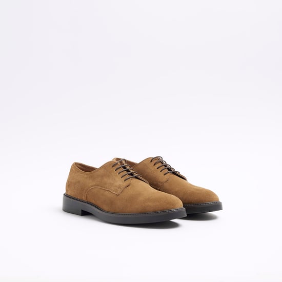 River Island Mens Derby Shoes Brown Suede Round Toe Lace Up