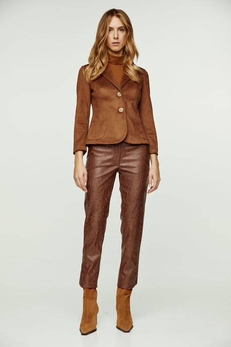Brown Alcantara-Look Fitted Jacket