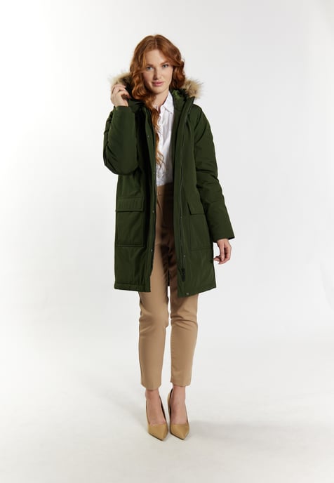 Dreimaster Winterparka mit Kunstfell Damen dunkelgrün - Image 2
