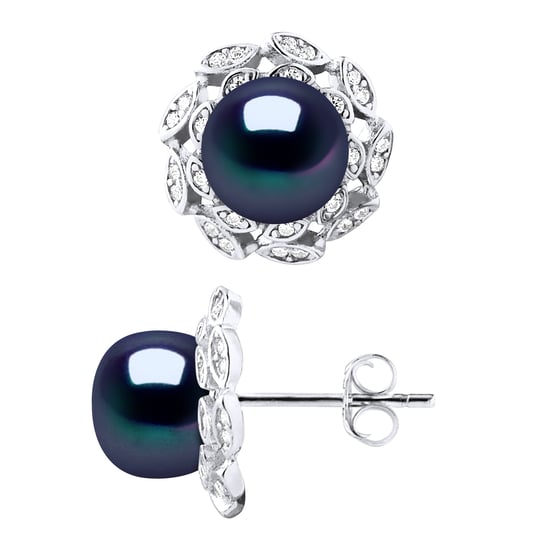 Stud Earrings FLOWER Beads Freshwater 8-9mm Black Buttons Jewelry 925