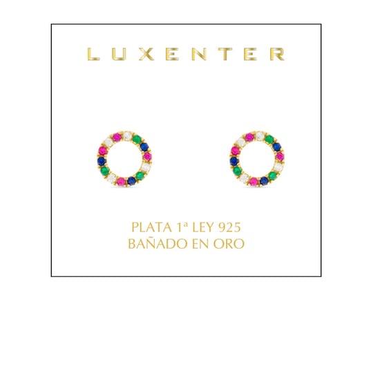 Luxenter Sterling Silber 925 Ohrringe mit Multicolor Zirkonia in 18K Gelbgold - Machi - Image 2