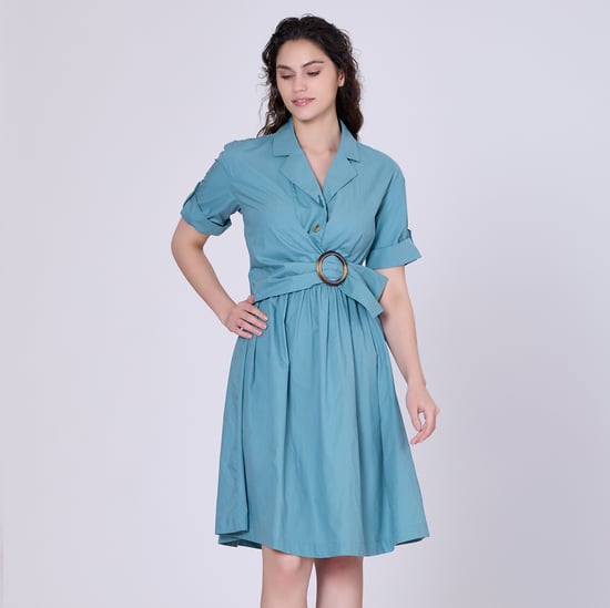 Shirt dress with asymmetric belt panel