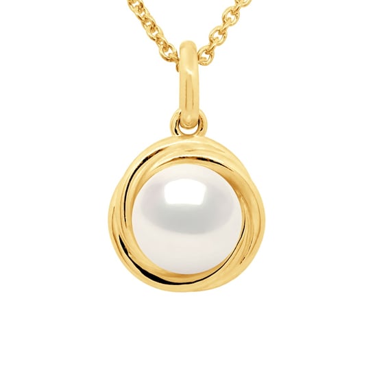 Pendant Double Knot Yellow Gold - Real Cultured Freshwater Pearl Round 10-11 mm