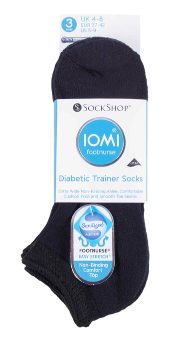 IOMI - 3 Pairs Cushioned Trainer Diabetic Socks for Swollen Feet and Ankles