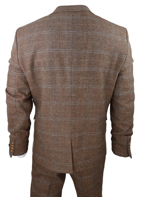 Herren 3-teiliger Wollanzug Eichenbraun Tweed Fischgrätenmuster Peaky Blinders Gatsby - Image 6