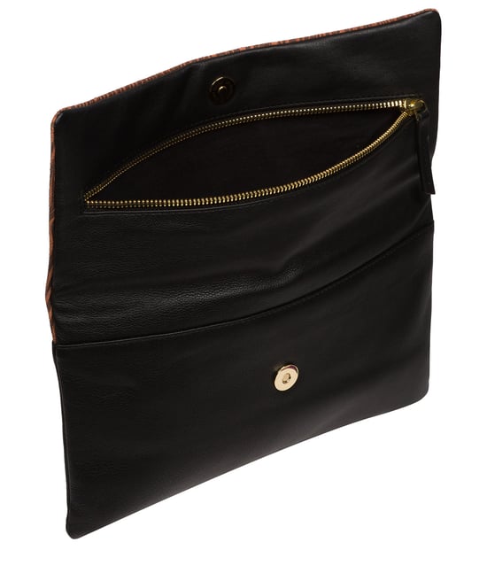 Amelia' Black & Animal Print Nappa Leather Clutch Bag