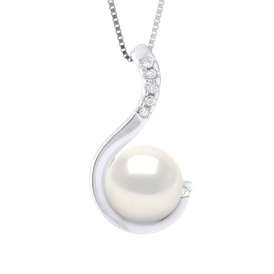 Pendant Jewelry 0,06 Cts White Gold and Real Cultured Freshwater Pearl - COLOR NATURAL WHITE -Round 9-10 mm