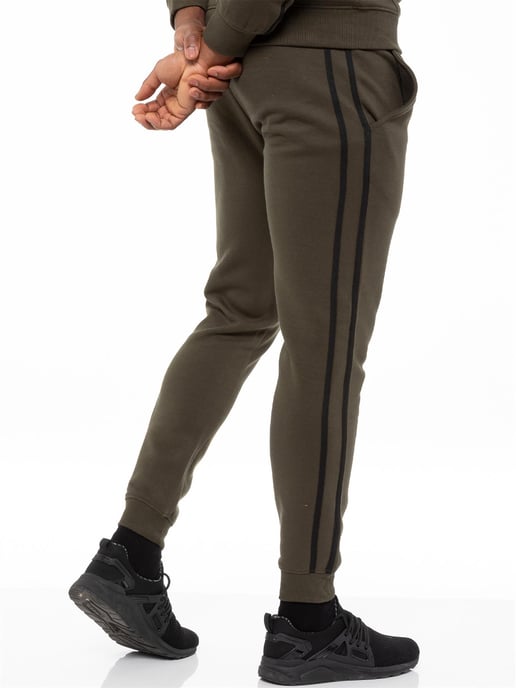 Enzo | Herren Pullover Tape Hoodie Trainingsanzug Set - Khaki - Image 6
