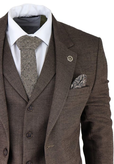 Herrenbraunes 3-teiliger Tweed-Hahnentrittmuster-Anzug Peaky Blinders Klassisch Maßgeschneidert - Image 4