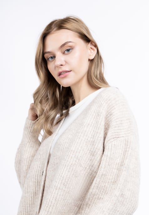 Dreimaster Oversized Strickjacke Damen Hellbeige Melange - Image 3