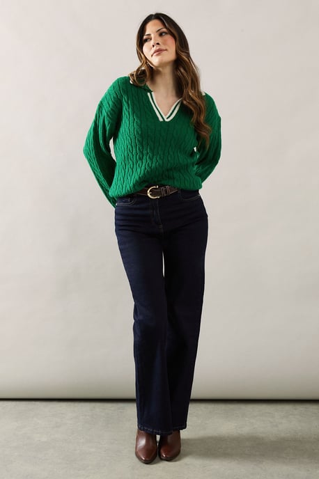 Cable Knit Tipped Collared Jumper