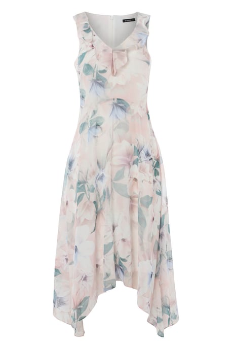Floral Chiffon Frill Midi Dress