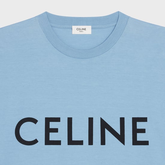 Celine Loose Cotton Logo Print T-shirt Light Blue