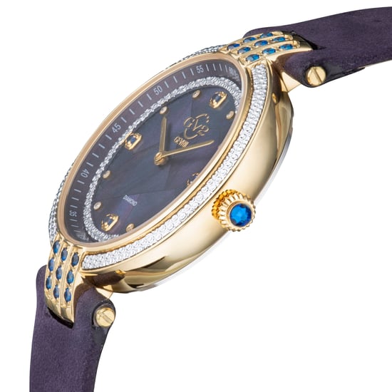 GV2 Matera Swiss Quartz Blue Mother Of Pearl Dial Blue Suede Watch Diamond Watch