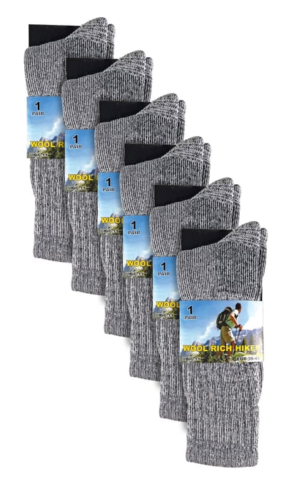 6 Paar Multipack Mens Wolle Socken | Atmungsaktiv Crew Wandern Socken - schwarz - Image 2