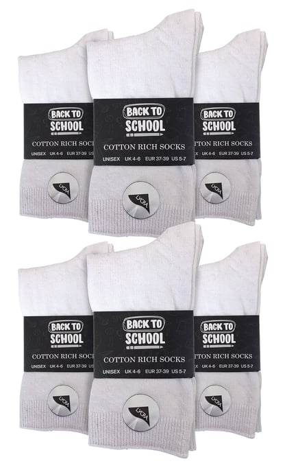 12 Paar Multipack Kids Plain School Socken | Jungen & Mädchen | 3 Größen | Sock Snob Childrens Cotton Rich Socks - Weiß - Image 2