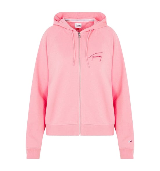 Tommy Hilfiger Signature Boxy Zip Kapuzenpullover für Damen in Pink - Image 1