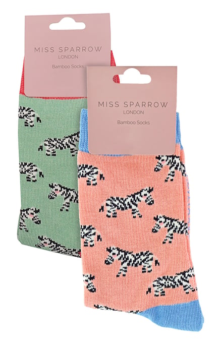 Miss Sparrow - 2er-Pack Mädchen Bambus-Tiermuster-Socken - Zebras - Image 2