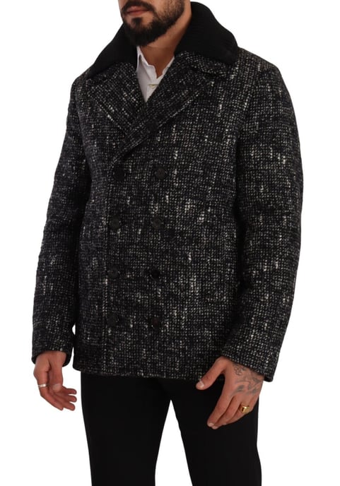 Dolce & Gabbana Schwarzer Wolle Doppelreiher Mantel Herrenjacke - Image 2