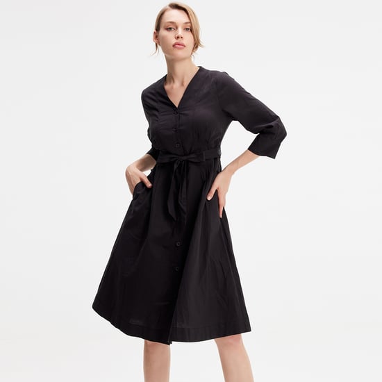 Minimalist cotton shirt dress with knotted belt