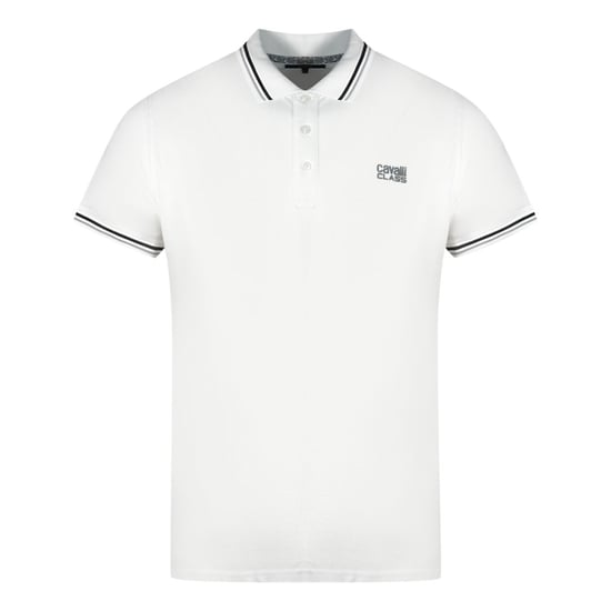 Cavalli Class Zwillings-Tipp-Kragen Graues Logo Weißes Poloshirt - Image 1
