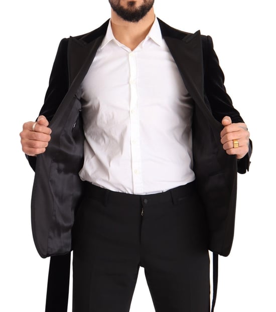Dolce & Gabbana Herren Schwarz Samt Einreihiger Ein-Button Blazer - Image 6