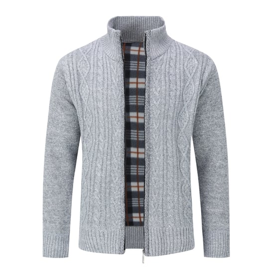 Men's Cardigan with Zip Cardigan Chunky Knit with Stand-Up Collar for Winter Light Grey